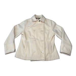 Woolrich Ivory Cream Wool Double Breasted Pea Coat, Size Small Fall Classic Coat